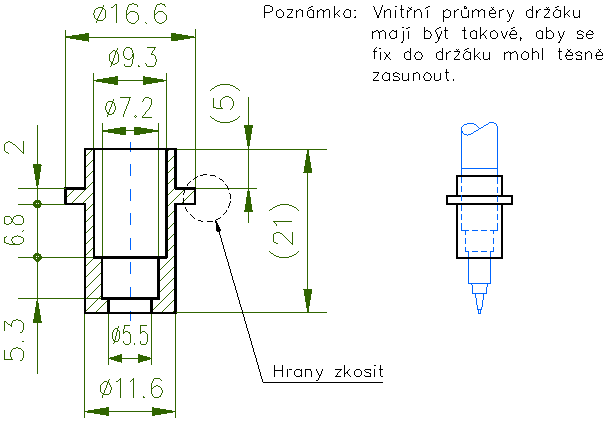 Technical drawing of pen adapter