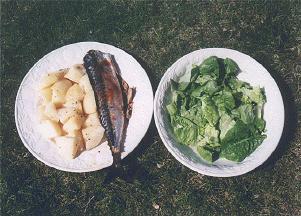 Makrela s bramborem a salátem